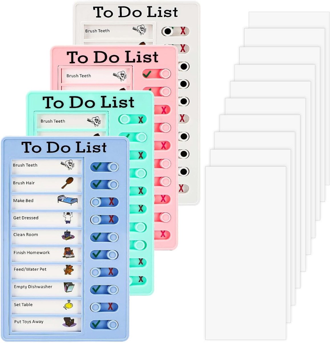 Checklist Bords - Takenlijst Planner - Dagelijkse Planning - Herbruikbaar Ontwerp - 4 Stuks - Blauw Groen Roze Wit