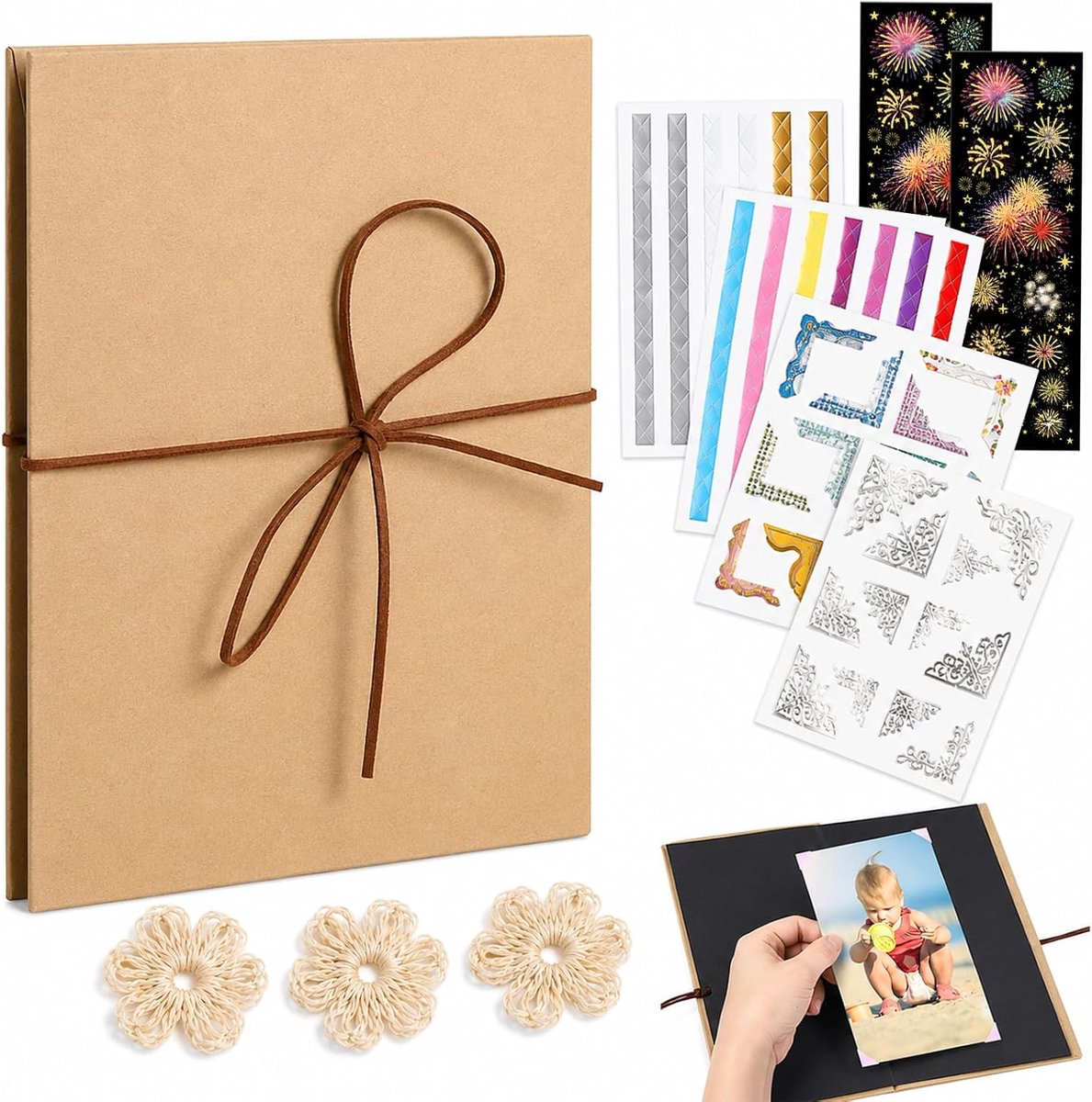 Fotoalbum 5 inch - zwarte pagina's - inclusief vuurwerkstickers en hoeken - perfect voor afstuderen - SnelShoppen