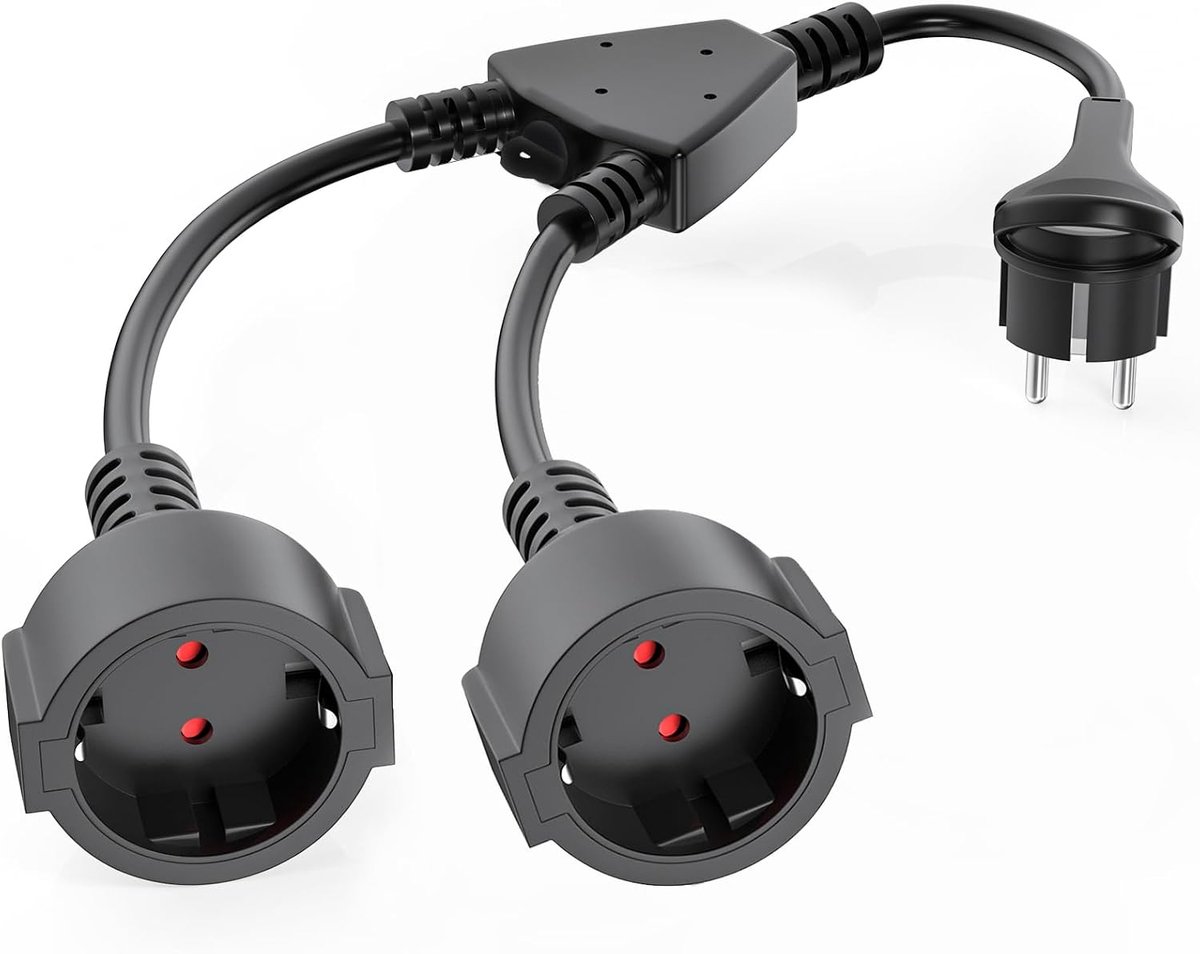 Verlengsnoer 2-Weg Stopcontact - Platte Stekker - 1,5 mm² Kabel - Ideaal voor Thuis en Kantoor - SnelShoppen