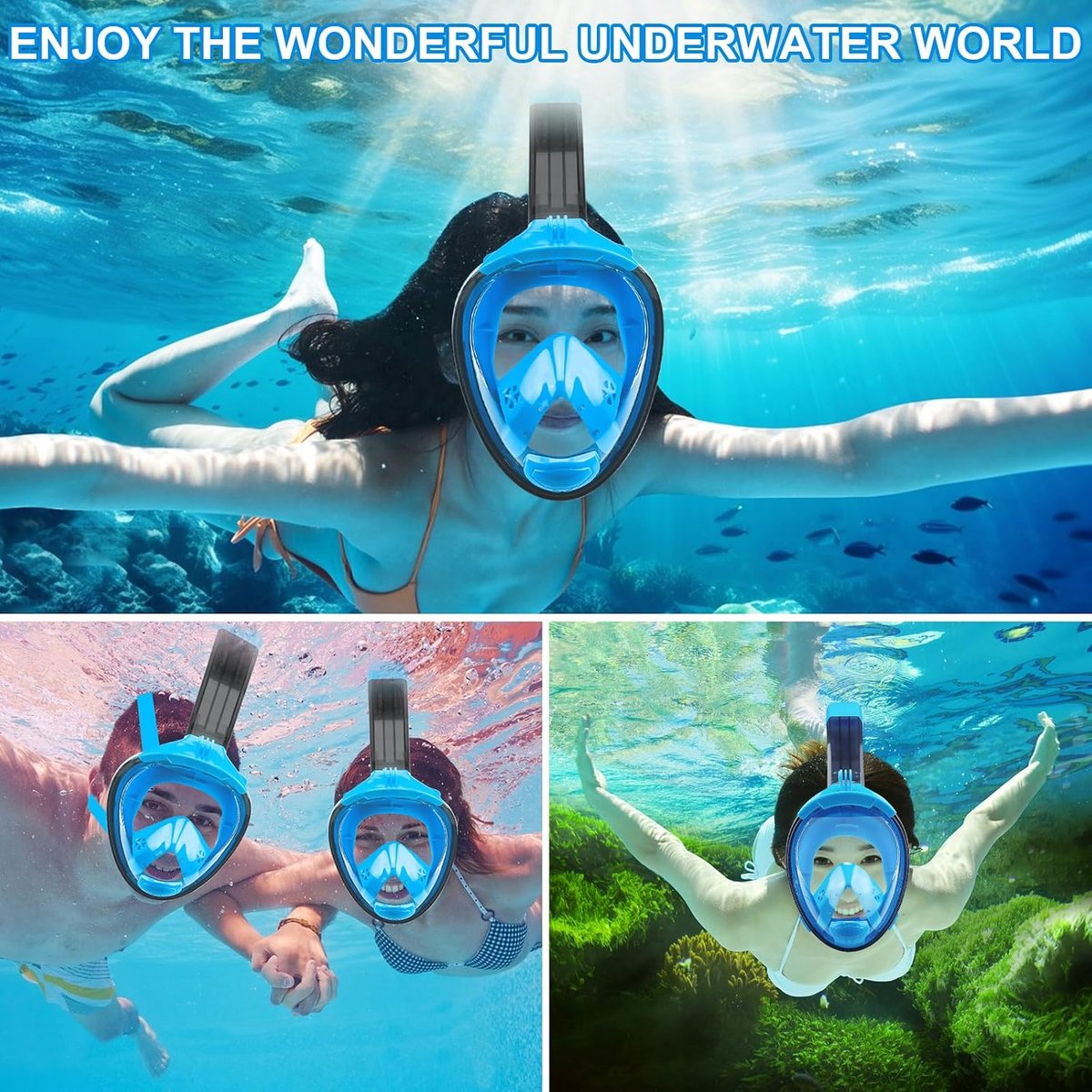 Snorkelmasker vol gezicht - 180° panoramisch zicht - anti-fog en anti-lek - ideaal voor snorkelen - ShopVlot