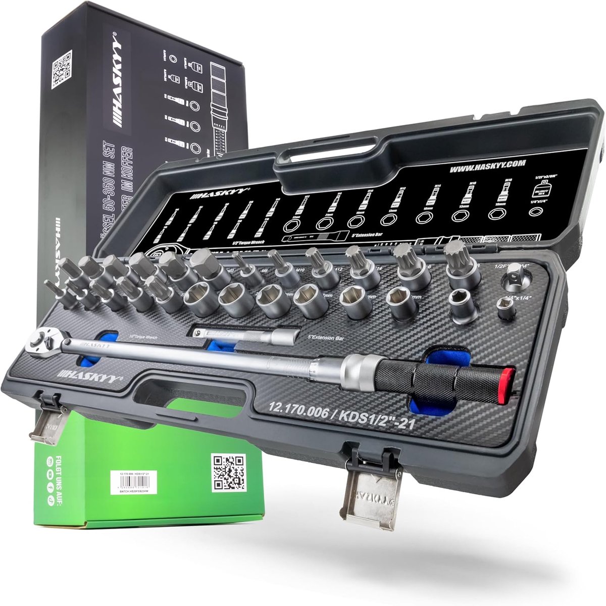 Moment sleutel set 1/2" 60-350 Nm - 27-delige accessoireset - nauwkeurig en betrouwbaar - ShopVlot