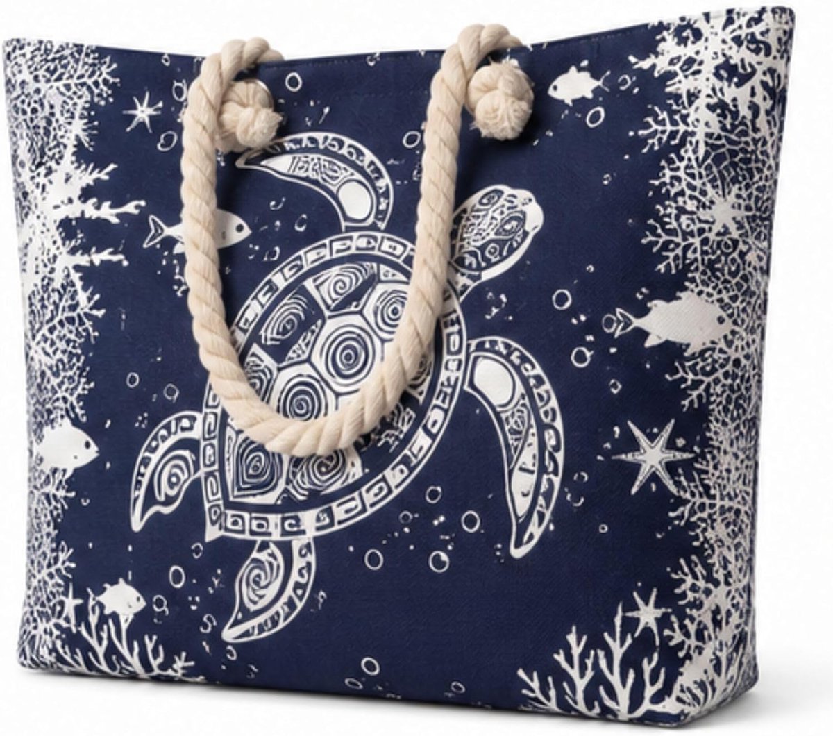 strandtas dames XL - 57 x 38 x 14 cm - palm- en zeedierenprint - perfect voor strand en uitjes - ShopVlot