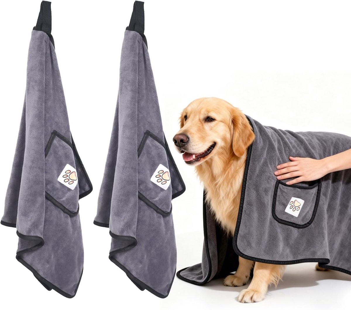 Hondenhanddoeken set van 2 - extra absorberend - microvezel met handgrepen - ideaal voor kleine en middelgrote honden - ShopVlot