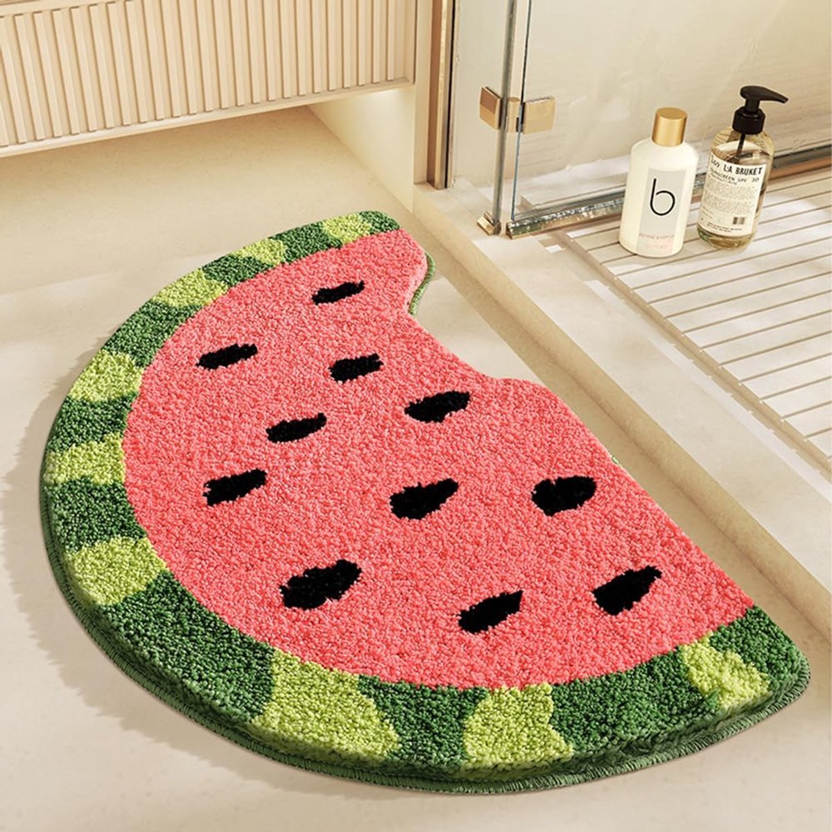 Badmat 80 x 60 cm - Watermeloen vorm - Extra zacht en antislip - Perfect voor badkamer en keuken - ShopVlot