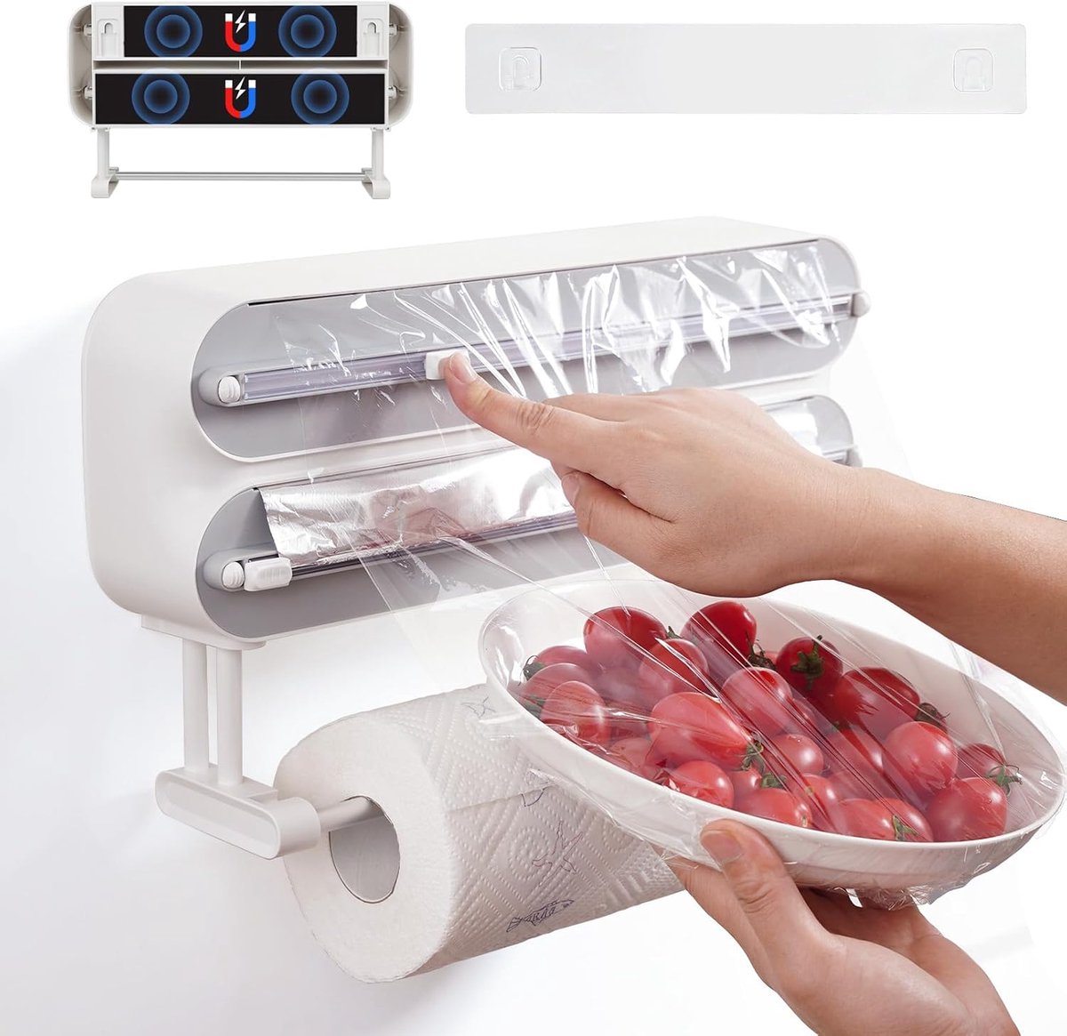 Thijox - Magnetische Wandrolhouder Keuken voor 3 Rollen, Folie en Keukenrolhouder, Aluminium en Vershoudfolie Dispenser, Wit, Ruimtebesparend, Ideaal