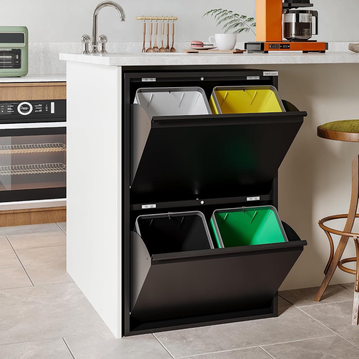 Afvalemmer 60 liter - RVS kleppen - Stijlvol ontwerp - Voor efficiënt afvalbeheer - ShopVlot