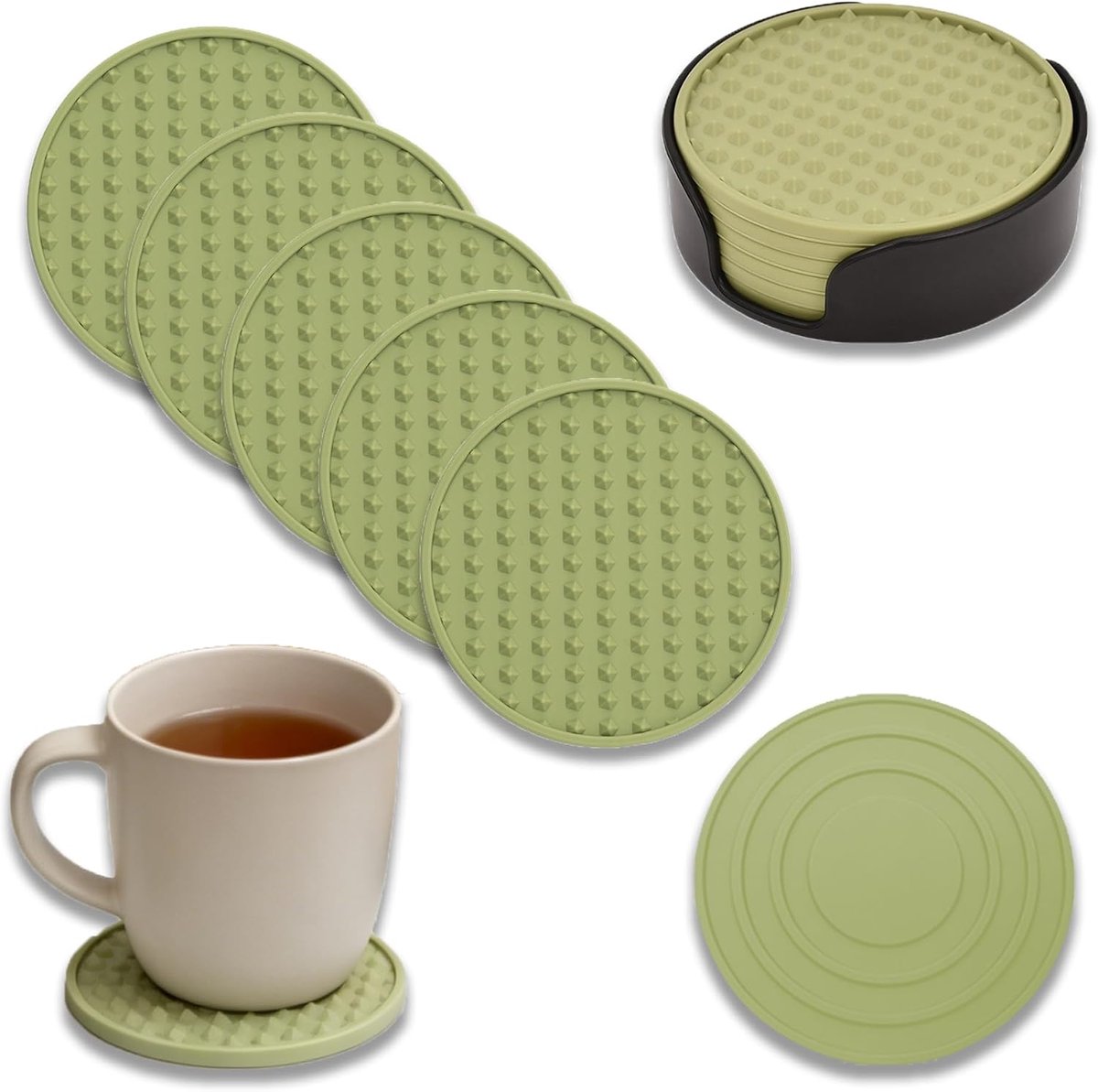 Coasters set van 6 - ronde 10cm silicone - dubbelzijdig - hittebestendig voor warme en koude dranken - ShopVlot