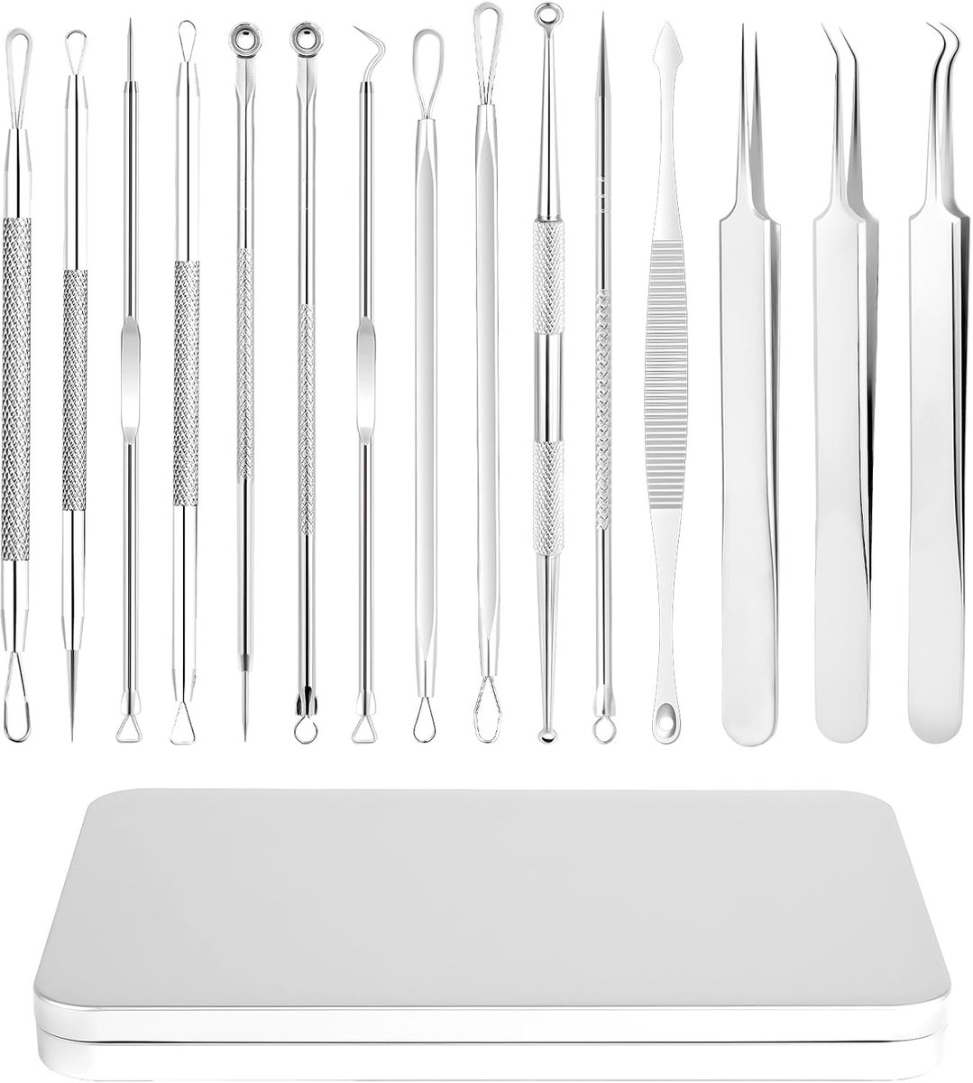 Blackhead remover kit 15-delig - roestvrij staal - gezichtszorgbox - effectief voor acne verwijderen - SnelShoppen