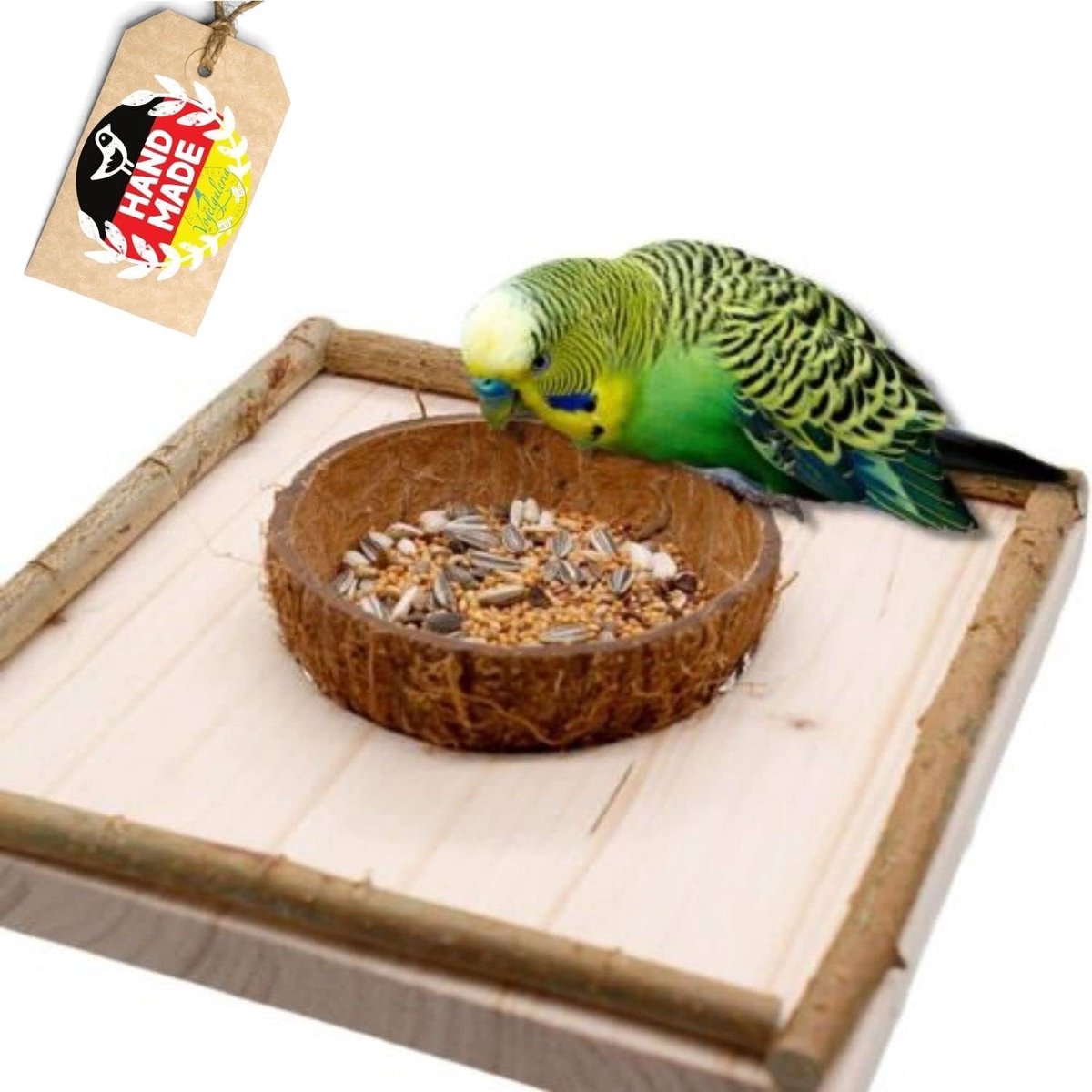 Vogelvoederhuisje met Afneembare Kokosnoot - Houten Rand - Geschikt voor Diverse Vogelsoorten - SnelShoppen