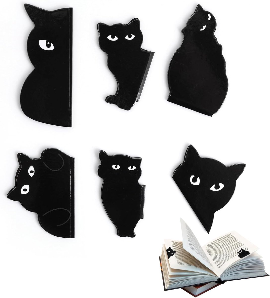 Boekenleggers magnetisch 6 stuks - zwarte katten - schattige ontwerp - perfect voor studenten - SnelShoppen