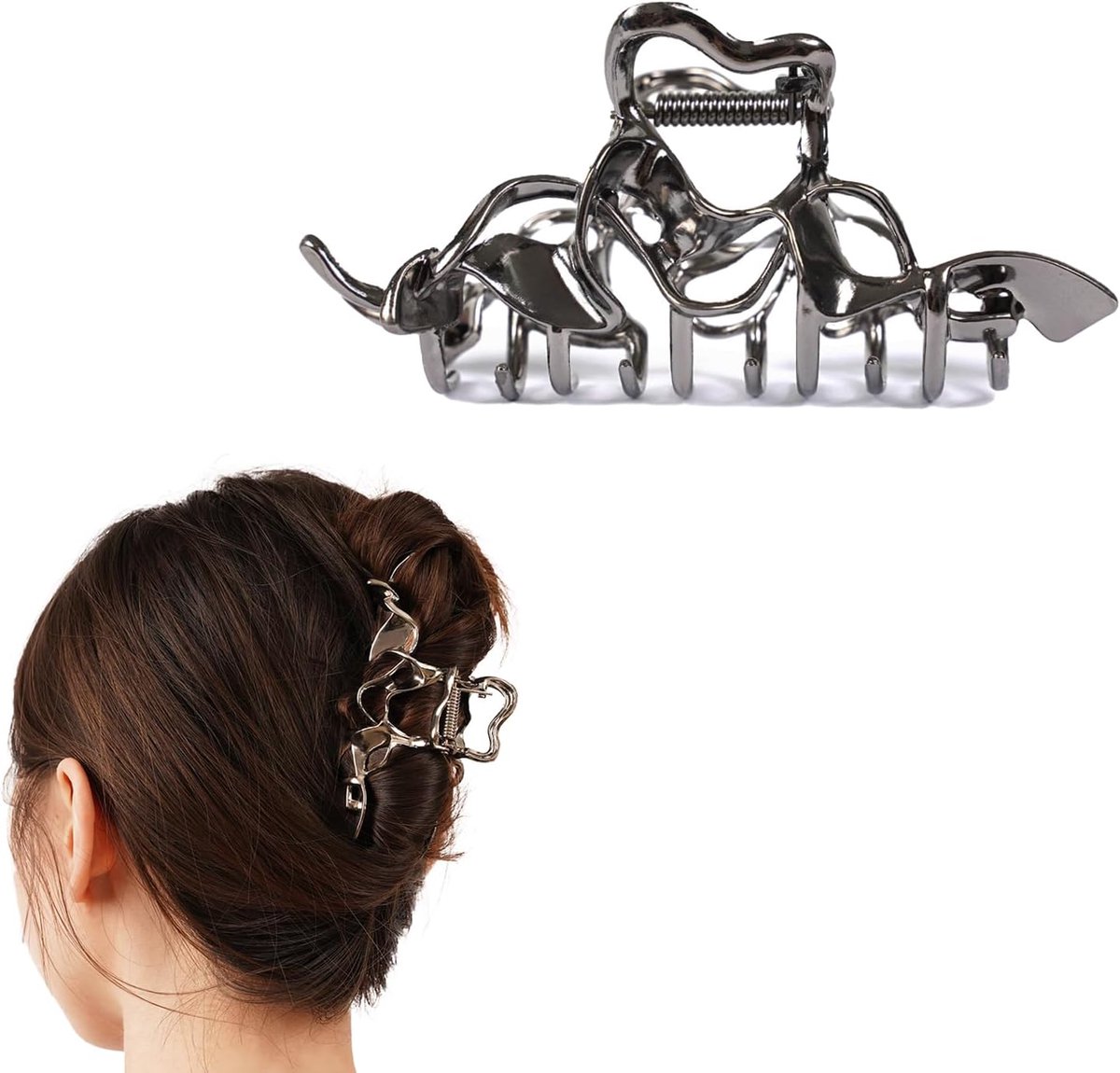 Haarspeld grote metalen zwarte haarspeld - onregelmatig ontwerp - duurzaam voor dik haar - SnelShoppen