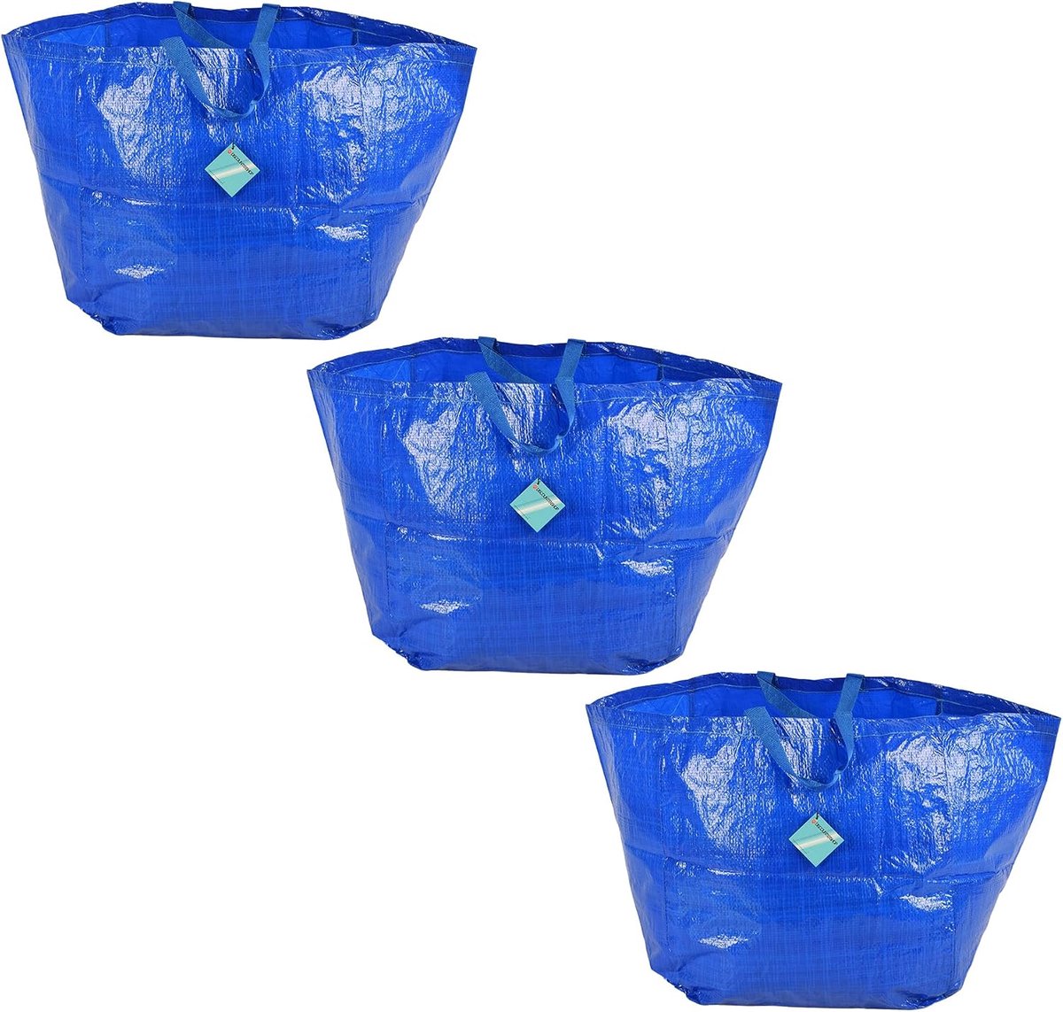 Vouwbare blauwe boodschappentassen set van 3 - 37CMx40CMx41CM - plastic - handig voor onderweg - SnelShoppen