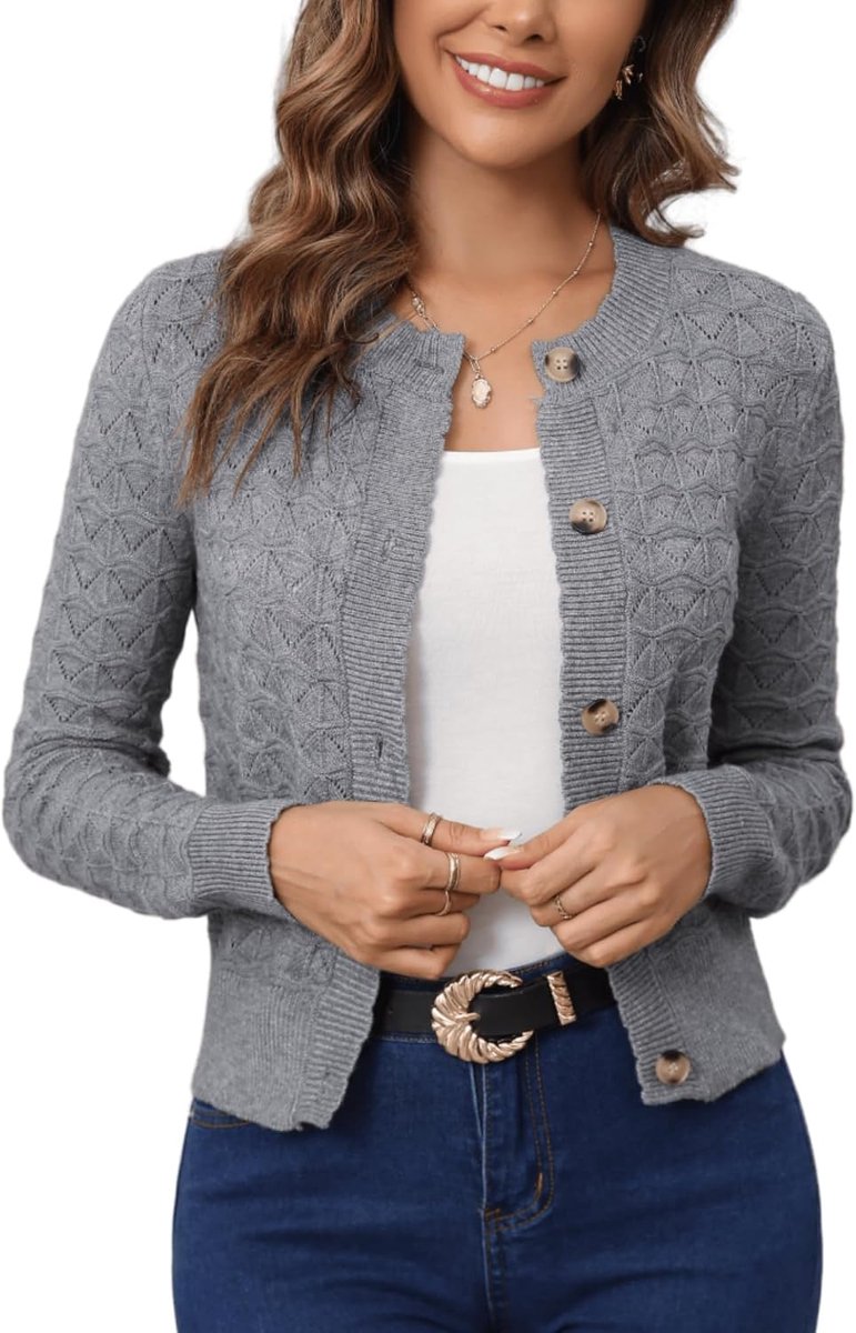 Lange mouwen bijgesneden gebreide trui cardigan button down open voorkant gebreide schouderophalen truien