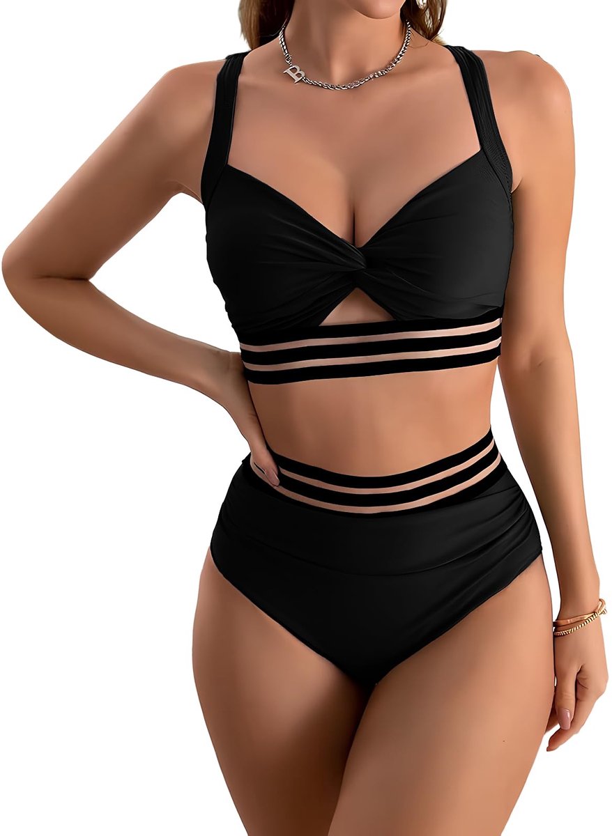 Damesbadpak XL - Hoge taille - Gekruiste rug - Sexy V-hals - SnelShoppen