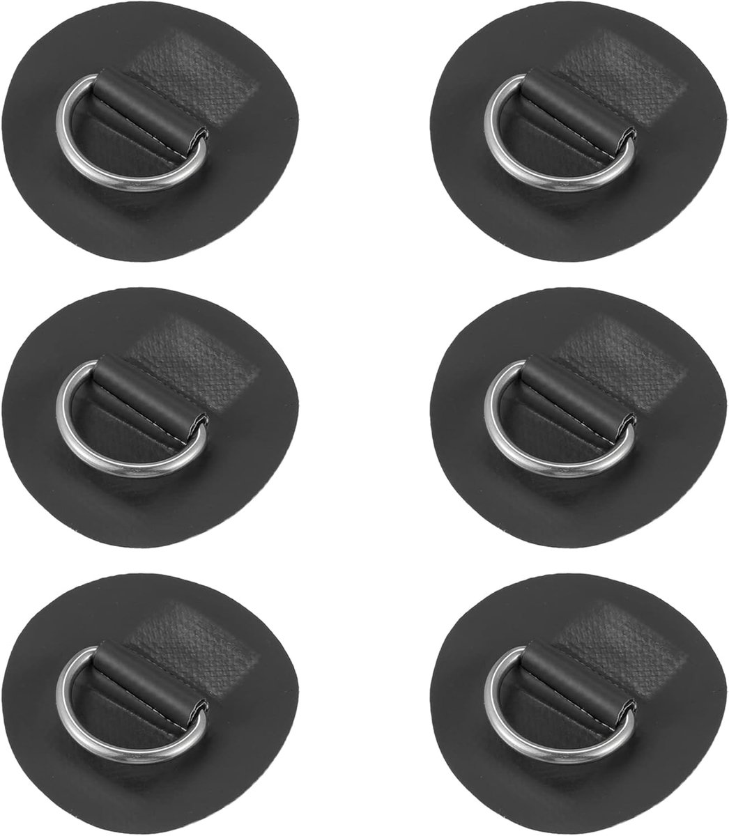 6 stuks 6 cm D-ring patch pads PVC roestvrij staal voor surfplank zwart