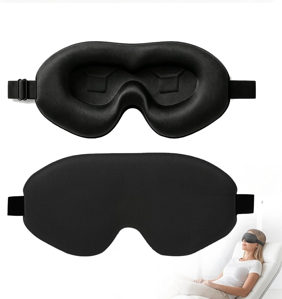 Slaapmasker 3D, 21 x 10 cm, ondoorzichtig, anti-licht, ergonomisch, voor heren en dames, hoofdband, ogen, zacht, ademend, traagschuim, reizen, vliegtuig, dutje, meditatie, ontspanning