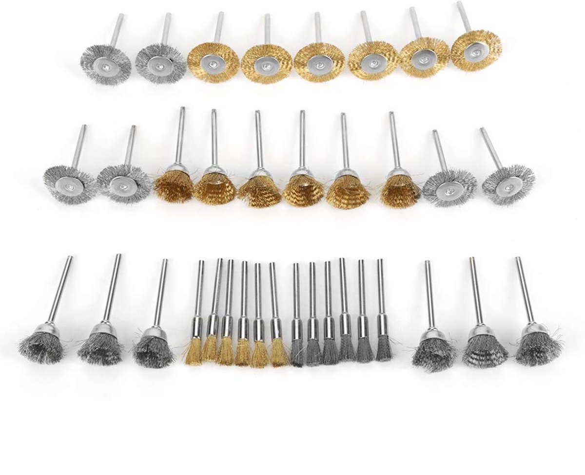 36Pcs Staalborstel, Mini Messing Stalen Borstel Set Pen/Schotel/Bekervormig Polijstwiel Krachtwiel