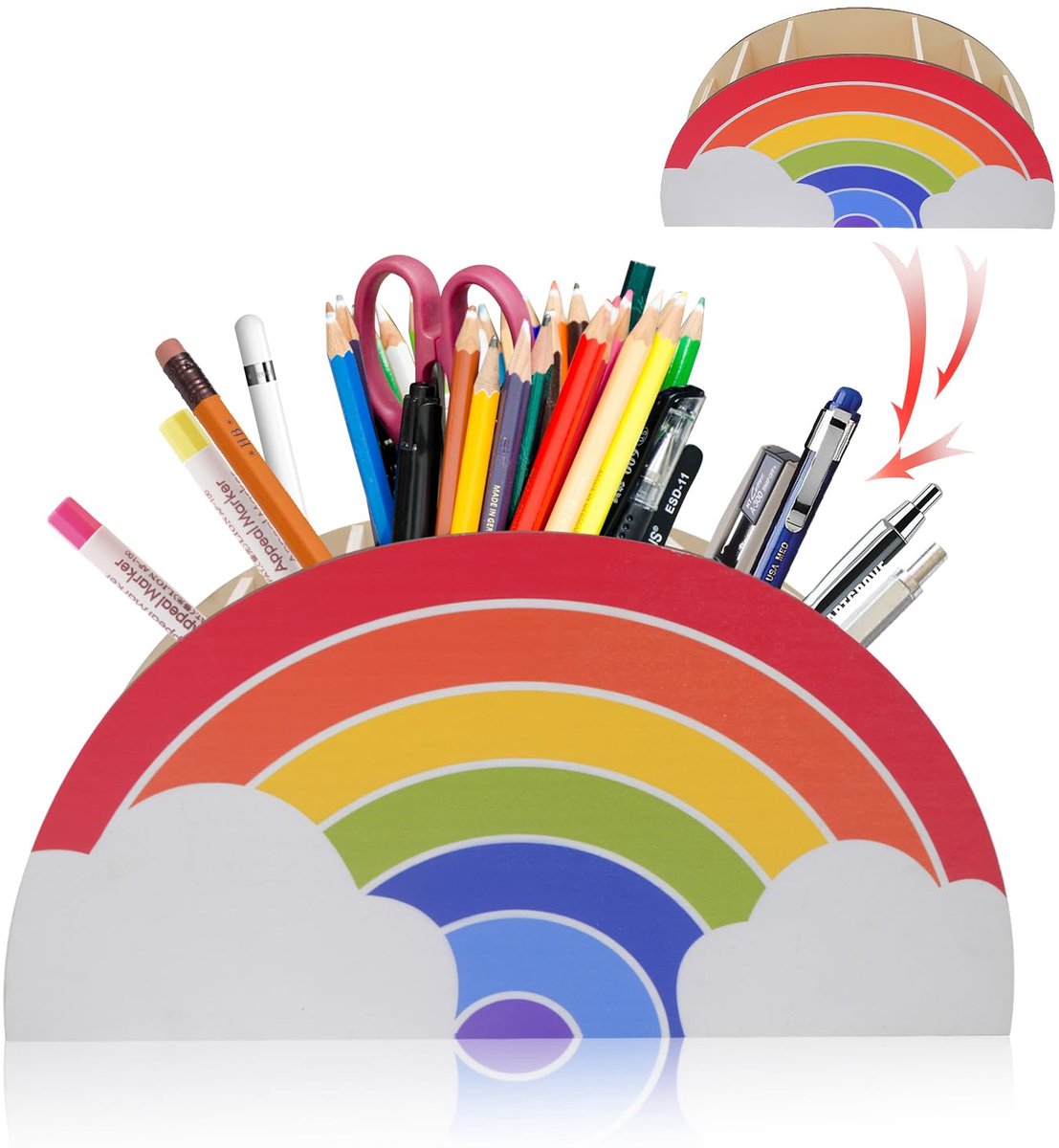 Pennenhouder Regenboog - Houten Tafelorganizer - Uniek Design - Ideaal voor Meisjes - SnelShoppen