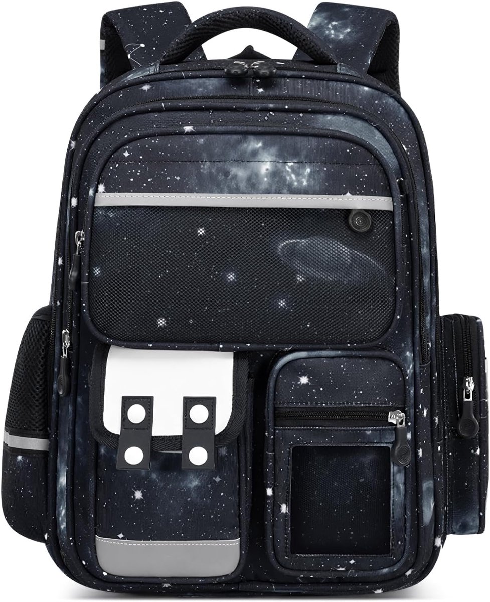Schoolrugzak jongens 1-5 klasse, ergonomische rugzak school kinderen schooltas met reflecterend, schooltas 6-12 jaar, waterafstotend, 25 l, 7783, zwart | Ergonomische kinderrugzak met borstband, schoolrugzak voor 6-12 jaar, waterdicht, 25 l