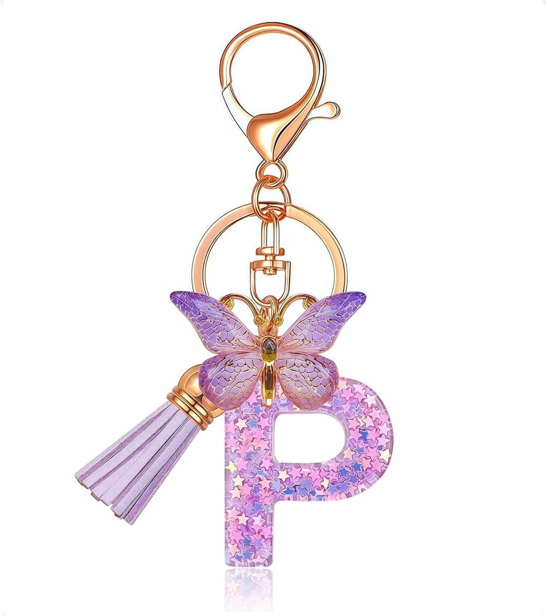 Sleutelhanger voor meisjes met letter en vlinder, initialen sleutelhanger voor vrouwen, gepersonaliseerde sleutelhanger, cadeau-idee voor meisjes en dames