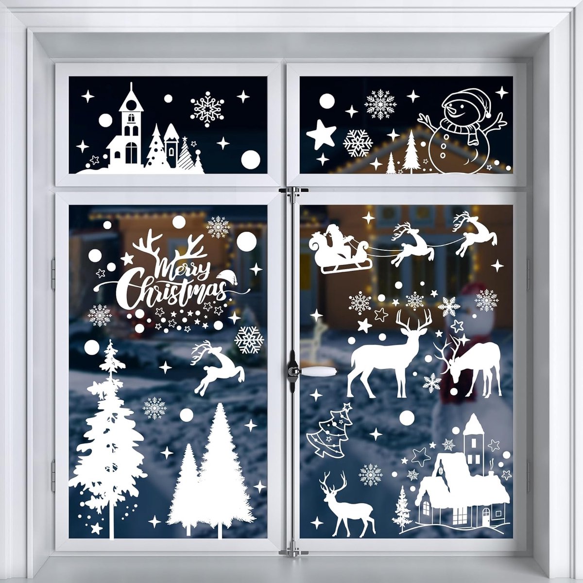 Kerststickers voor ramen, 148 wit, kerstvenster, herbruikbaar, statische stickers, pvc, stickers voor etalages, deuren, glas, huis, winter, kerstdecoratie