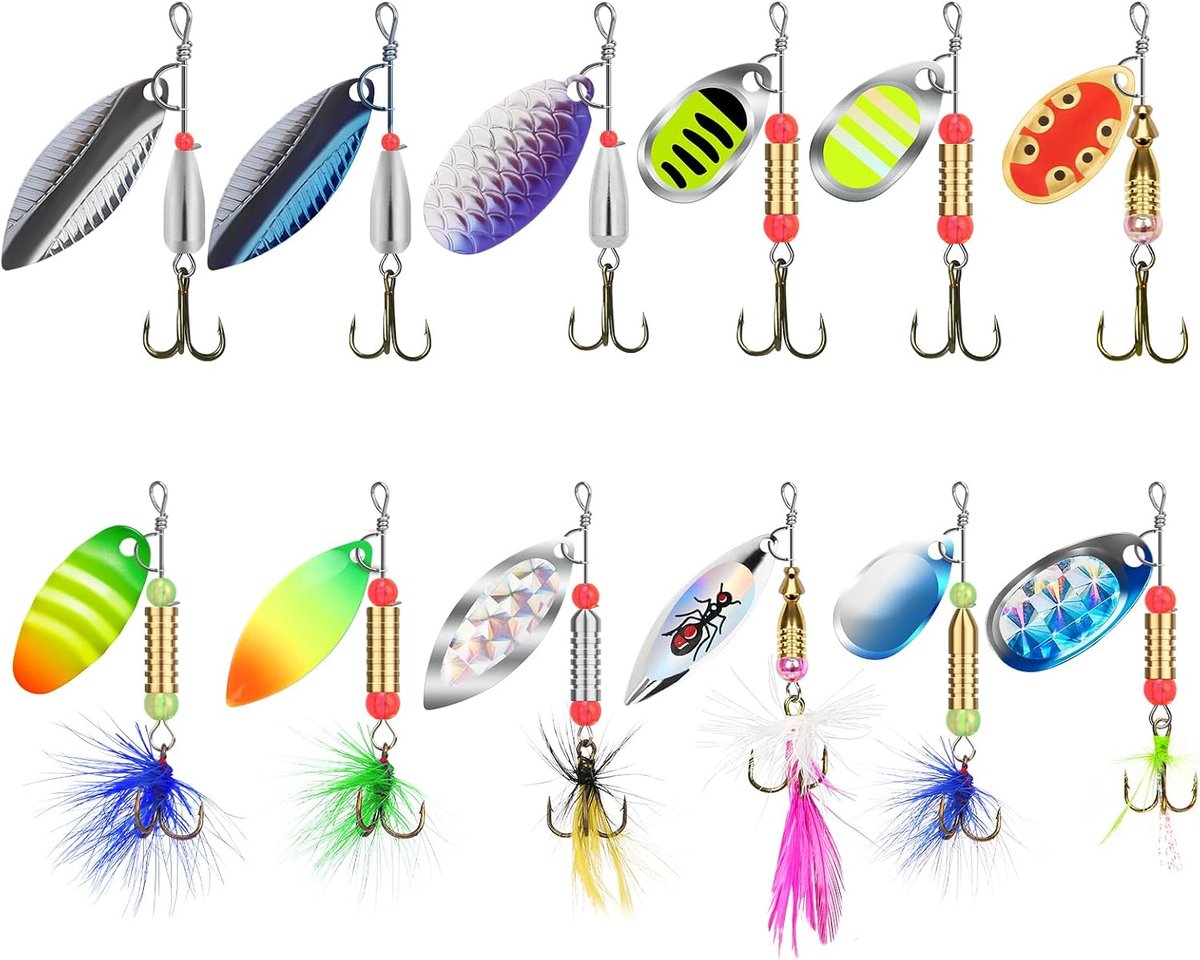 Twee Manier Spinning Lepels System Visserij Spinners voor Jigging, Goed Gemaakt Hanenstaart Visaas met Flash Copper Lichaam en Blad, Zoetwater Crappie Jigs, Blad Aas voor Bass Walleye Forel