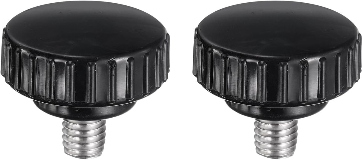 2 stuks gekartelde spanknoppen M8 x 10 mm metrisch 304 roestvrij staal mannelijke schroefdraad duimschroef op type 30 mm kunststof ronde kop schroefdraad handbouten stud knoppen zwart