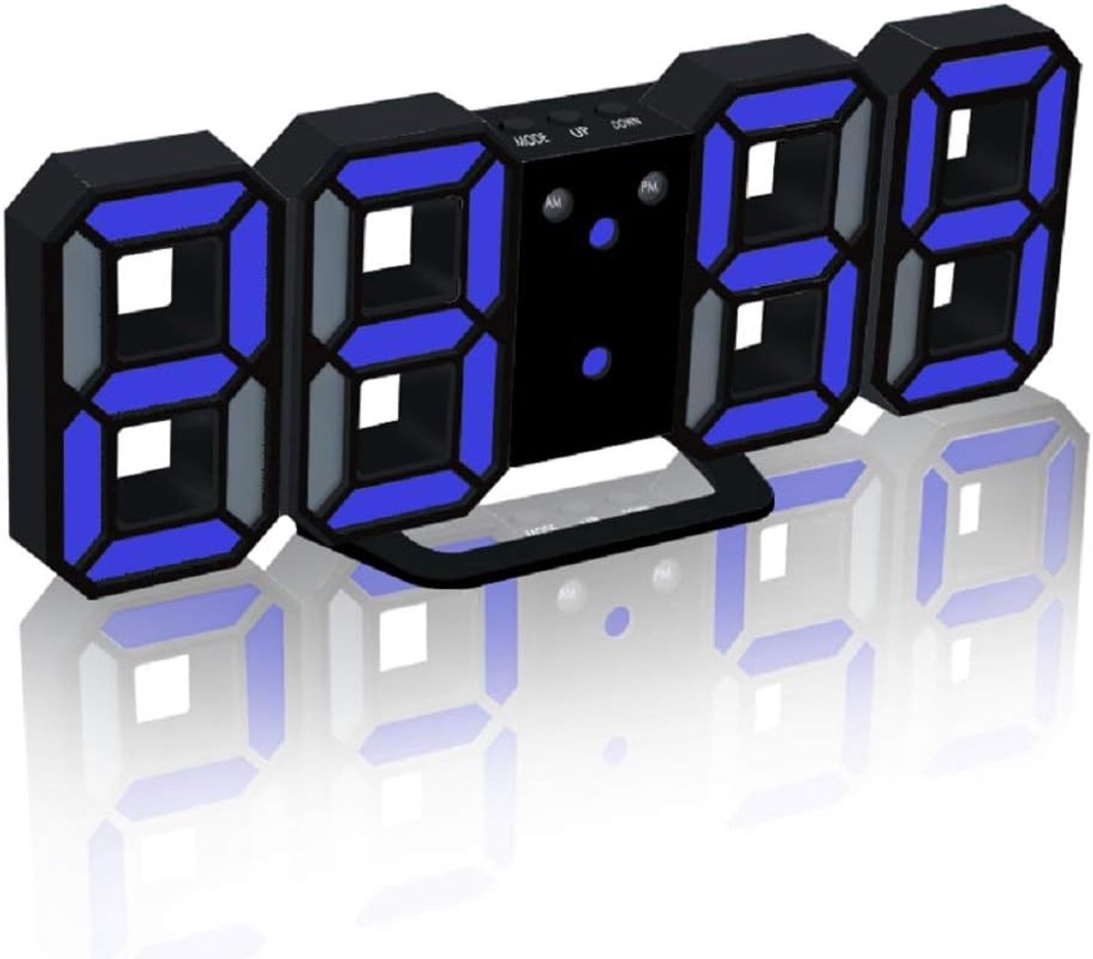 3D LED digitale wekker met 3 instelbare helderheidsniveaus dimbaar nachtlampje snooze functie voor thuis keuken kantoor - zwart en blauw