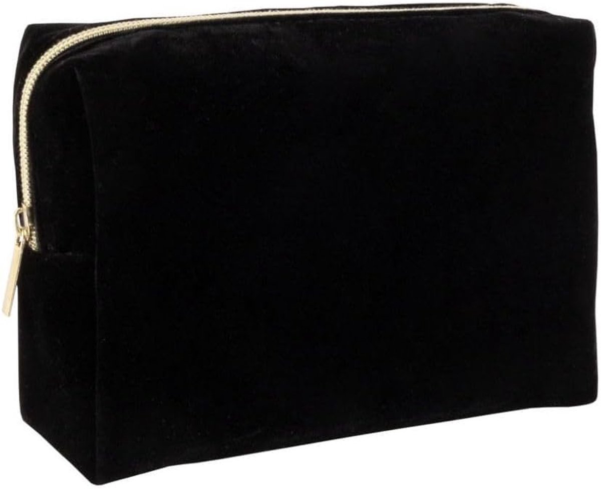 Toilettas van zwart fluweel met gouden ritssluiting, 20,5 x 6 x 13 cm, reistas voor cosmetica