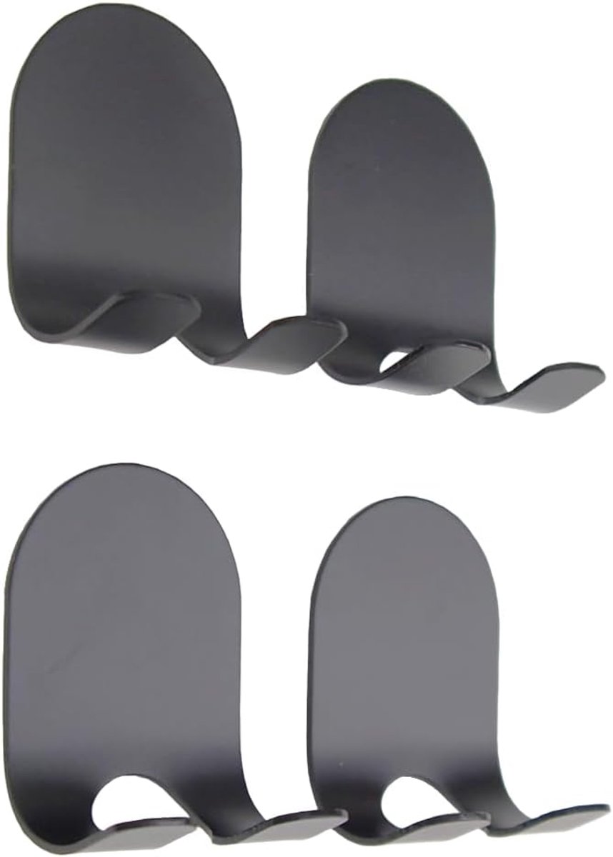 Haken set van 4 - Zwart staal - Zelfklevend - Ideaal voor handdoeken - SnelShoppen