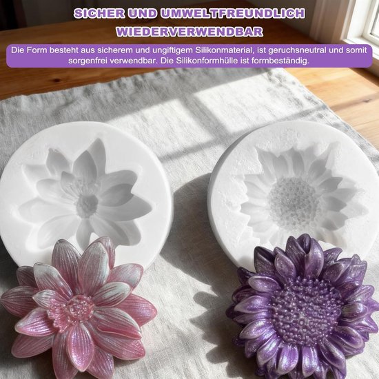 Mallen, Bloemvormige Gietvormen voor Kaarsen Maken, Waterlelie Madelief Roos, Flexibele Mallen voor Zeep, Resin, Chocolade, IJs, Taartdecoratie, Bruiloft en Interieurdecoratie — afbeelding 5