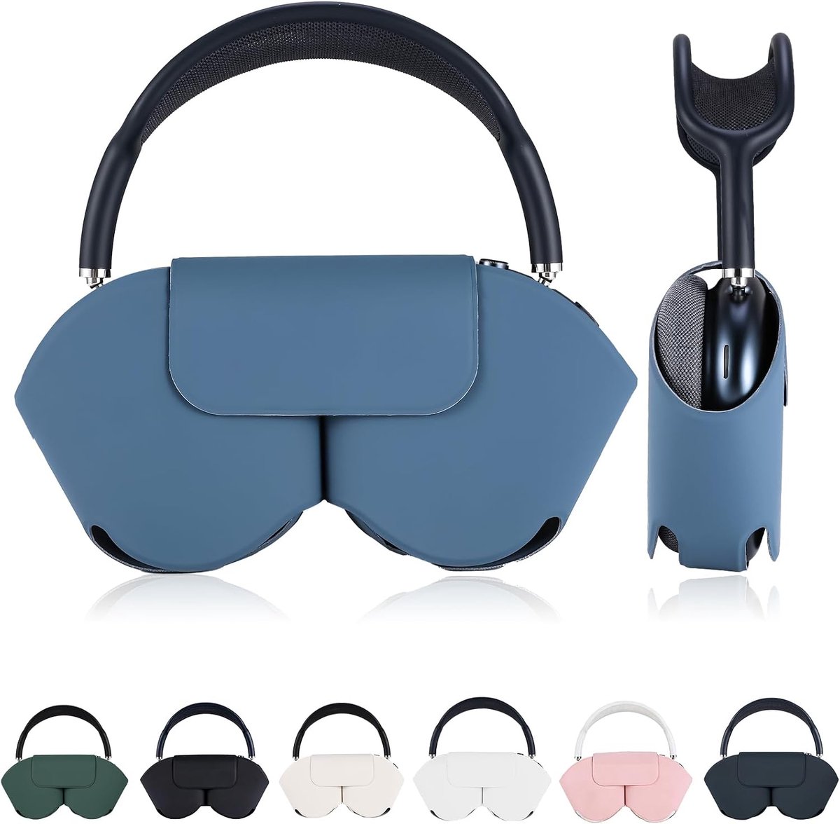 Beschermhoes voor Apple AirPods Max, zachte PU-lederen draagtas reiskoffer met slaapmodus, anti-stofhoes compatibel met AirPods Max koptelefoonaccessoires (Officieel blauw)