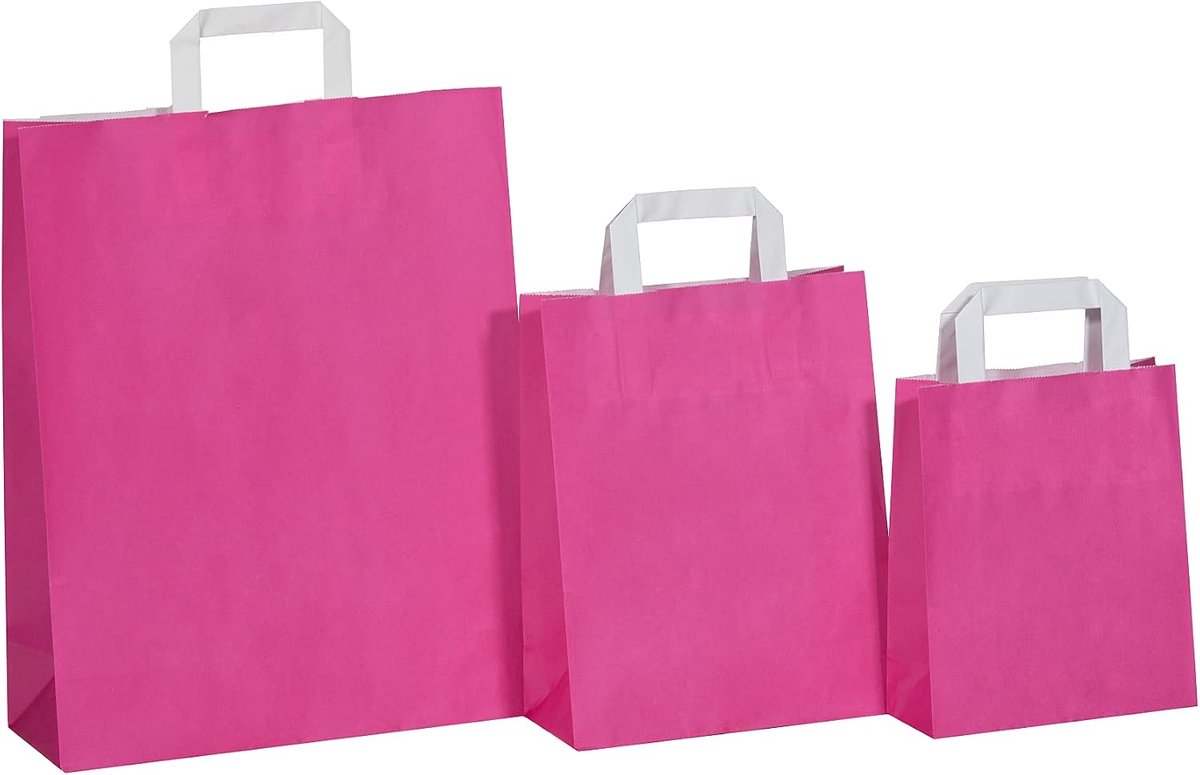 Kraft Papieren Tassen 22x10x28cm - Roze - Met Platte Oren - Ideaal voor Cadeaus - SnelShoppen
