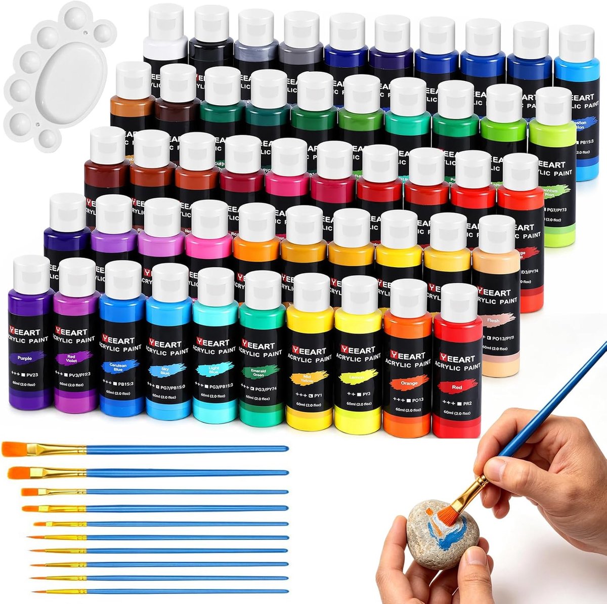 Acrylverfset 50 stuks - 60 ml flessen - hoogwaardig en niet giftig - ideaal voor kunstenaars - SnelShoppen