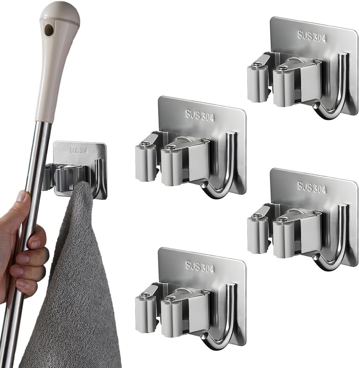 Broom holder muurbevestiging - roestvrij staal - zonder boren - ruimtebesparend voor gereedschap - SnelShoppen