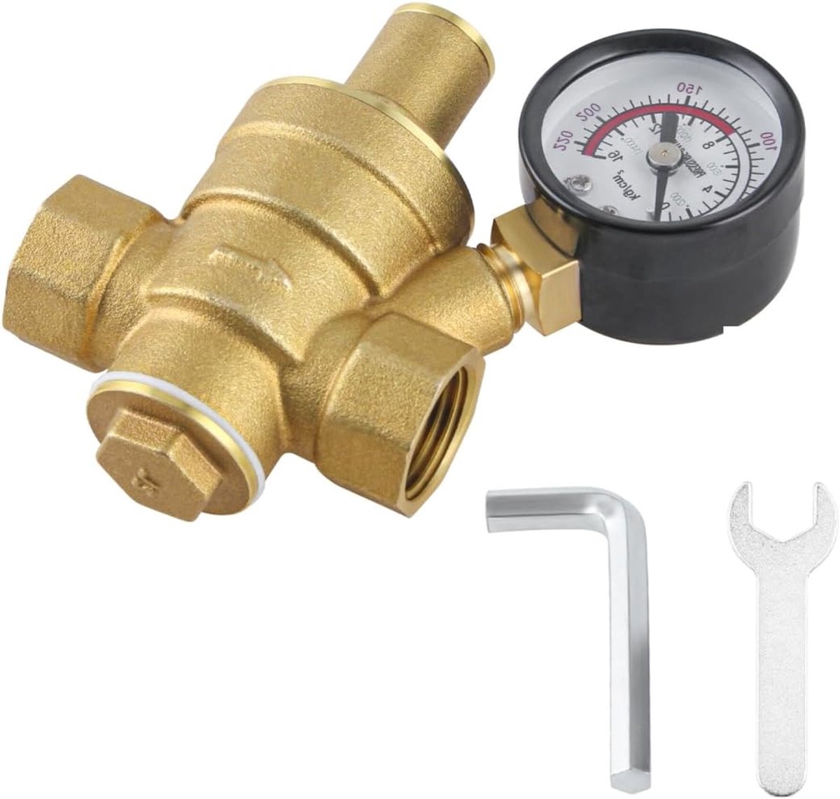 Waterdrukregelaar DN15 1/2 Inch - Messing Verstelbaar - Inclusief Drukmeter - Voor Efficiënte Waterdrukbeheersing - SnelShoppen