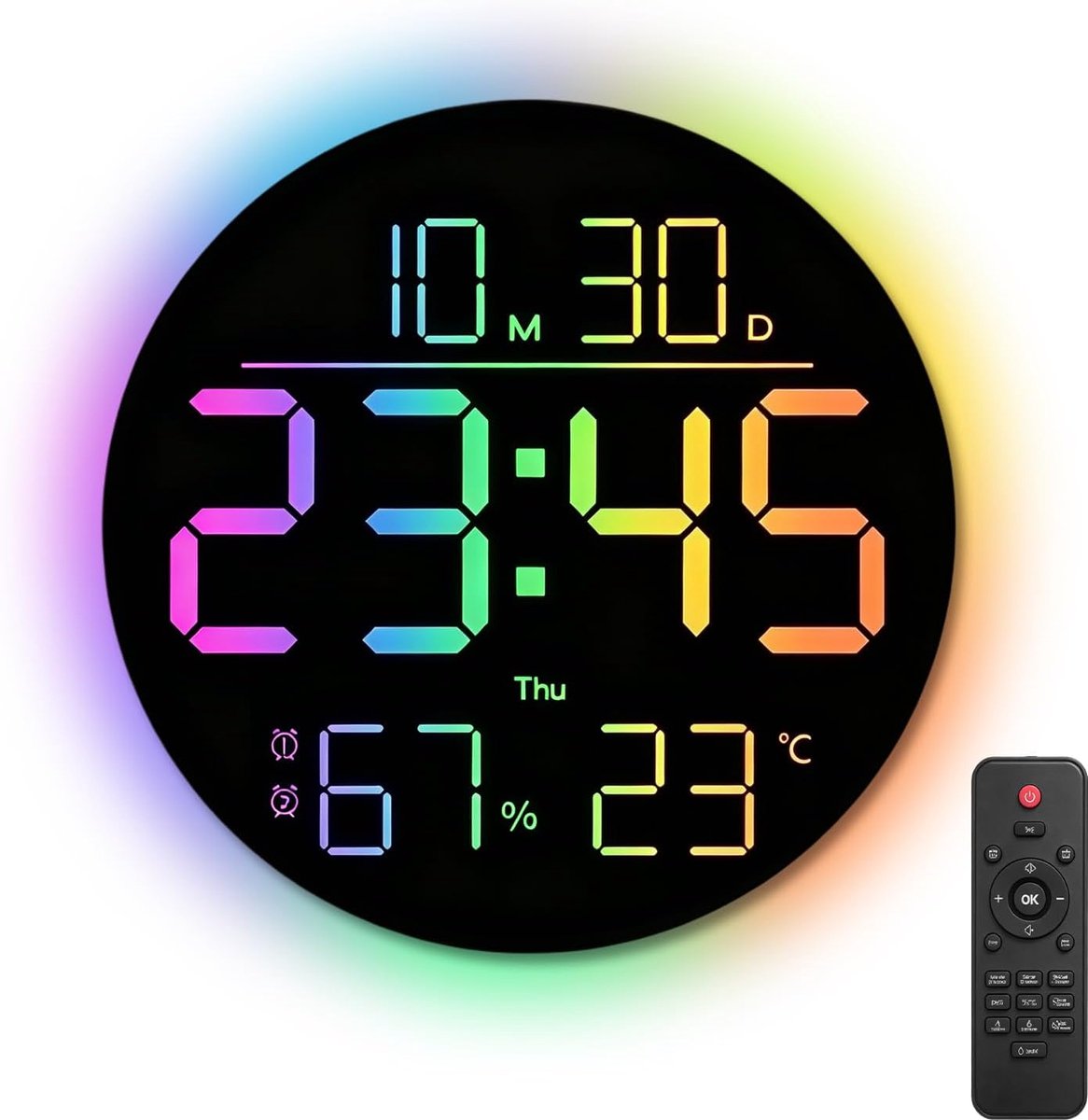 Digitale wandklok met nachtlampje - RGB-kleuren - afstandsbediening - moderne tijdsaanduiding - SnelShoppen