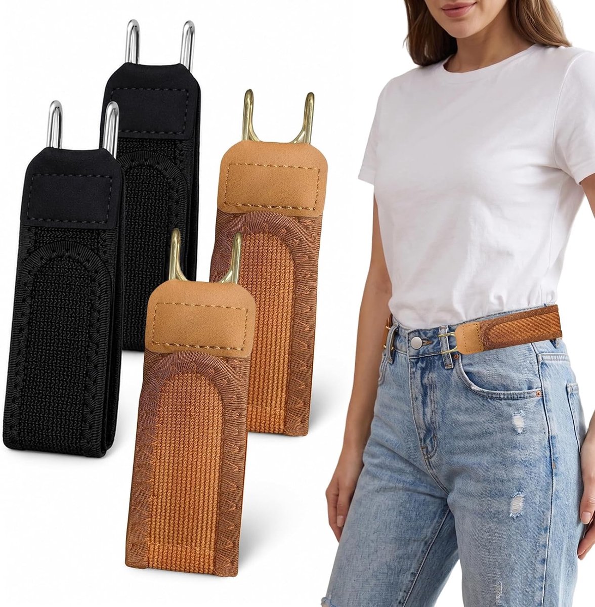 Riem zonder gesp - elastische gesploze riem - verstelbare metalen haken - comfortabel voor heren en dames - SnelShoppen