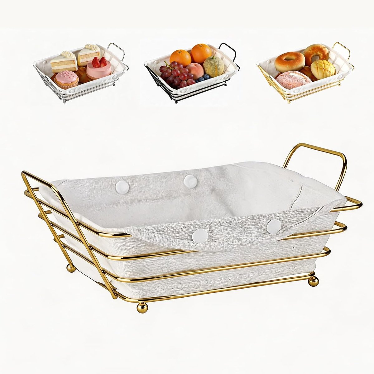 Broodmand 30 x 20 x 10 cm - metalen rooster met wit inzetstuk - modern design - gemakkelijk te reinigen - SnelShoppen