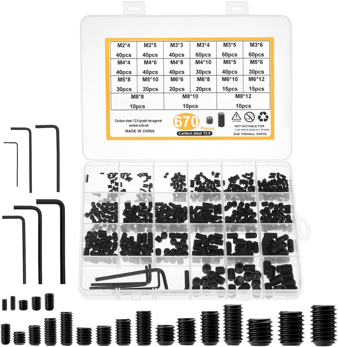 Hexagon socket schroeven set M2-M8 - carbon staal 12.9 - met zwarte oxidatielaag - uitstekende treksterkte - SnelShoppen