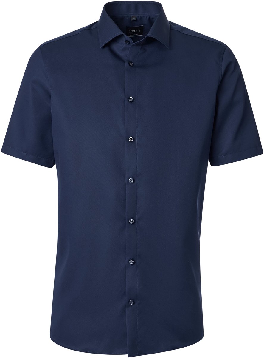VENTI modern fit overhemd - korte mouw - twill - donkerblauw - Strijkvrij - Boordmaat: 41 (EU maat: L)