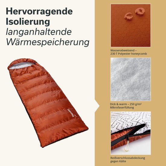 Dubbele Slaapzak - Tweepersoons Slaapzak - Kamperen en Festivals - 3-Seizoenen Gebruik - 220 x 150 cm - Cayenne — afbeelding 4