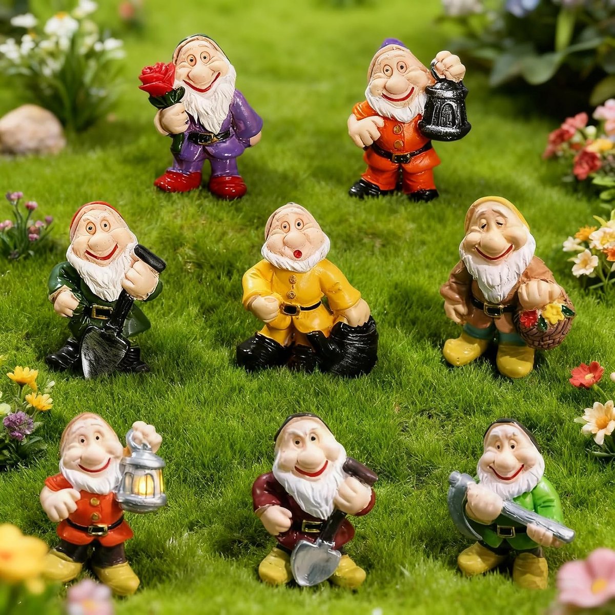 Mini Tuinbeeldjes 8St - Houten Tuinbeeld Dwarfs - Vrolijke Beelden voor Buiten - SnelShoppen