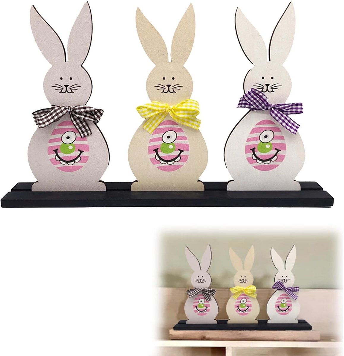Houten Paashaas Decoratie voor Pasen - Set van 2 Schattige Paashazen voor Feestelijke Sfeer en Decoratie