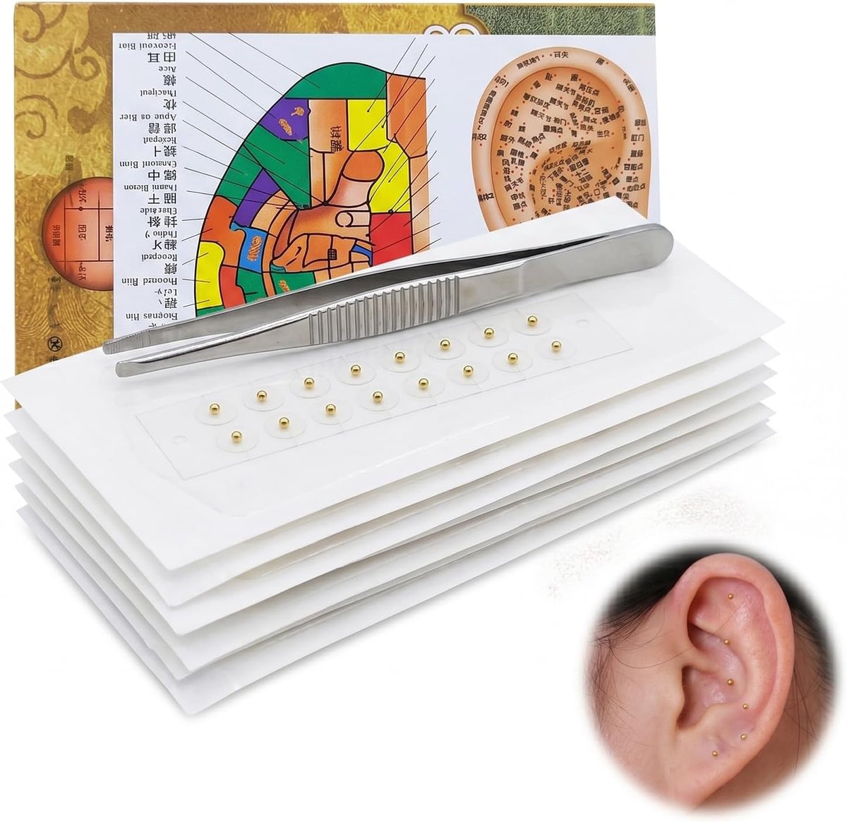 Acupunctuur oorset 100 stuks - 1,2 mm gouden balletjes - sterke plaklaag - voor thuis acupressuur - SnelShoppen