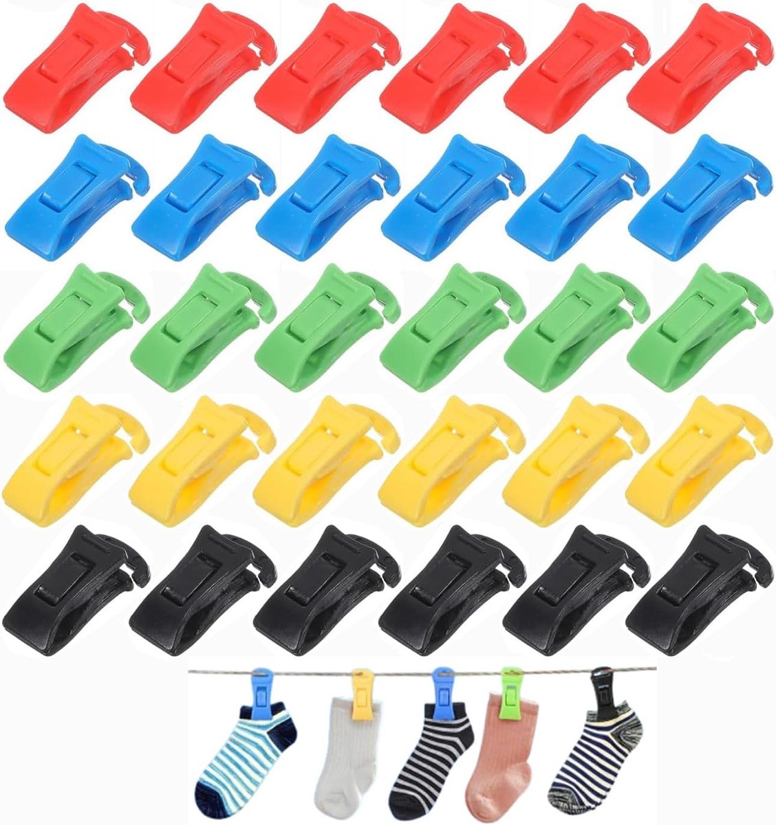 Sokclips 30 Stuks - Kleurrijke Sokhouders - Robuust Materiaal - Perfecte Organisatie voor Wassen en Drogen - SnelShoppen
