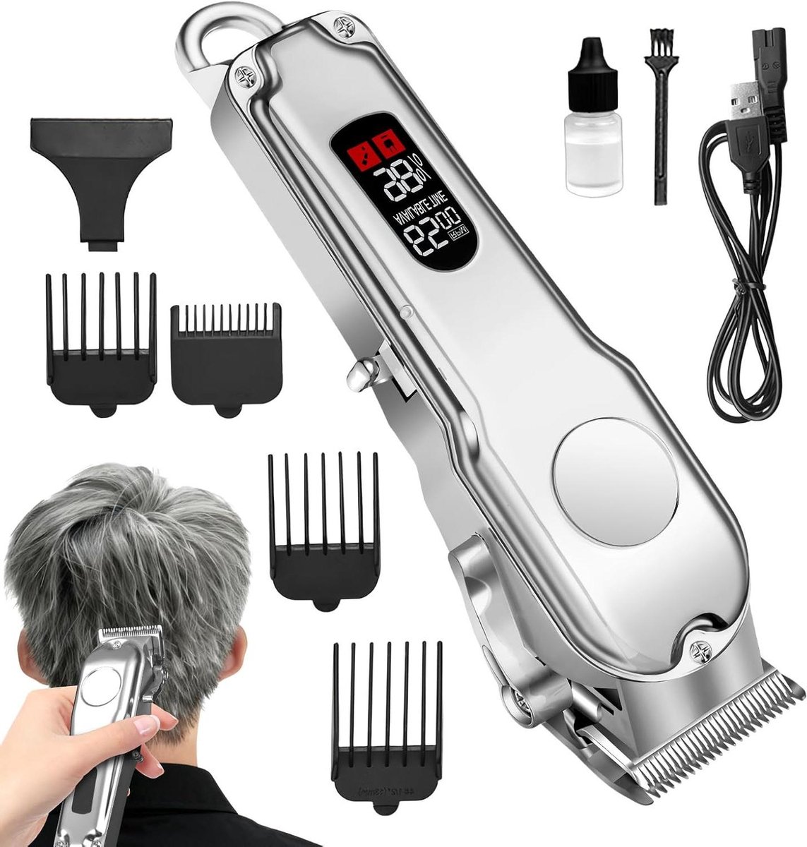 Haartrimmer Set - Tondeuse Baardtrimmer - Persoonlijke Verzorging - Draadloos USB Oplaadbaar - 18.5 cm Lengte - Zwart