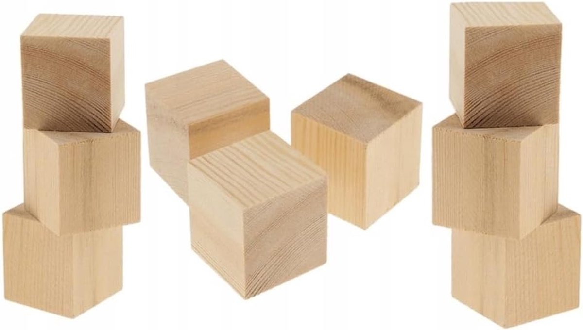 World 10 x Kubussen Ruwe houten dobbelstenen kunst ambachtelijke houtvorm vierkant - 30 mm