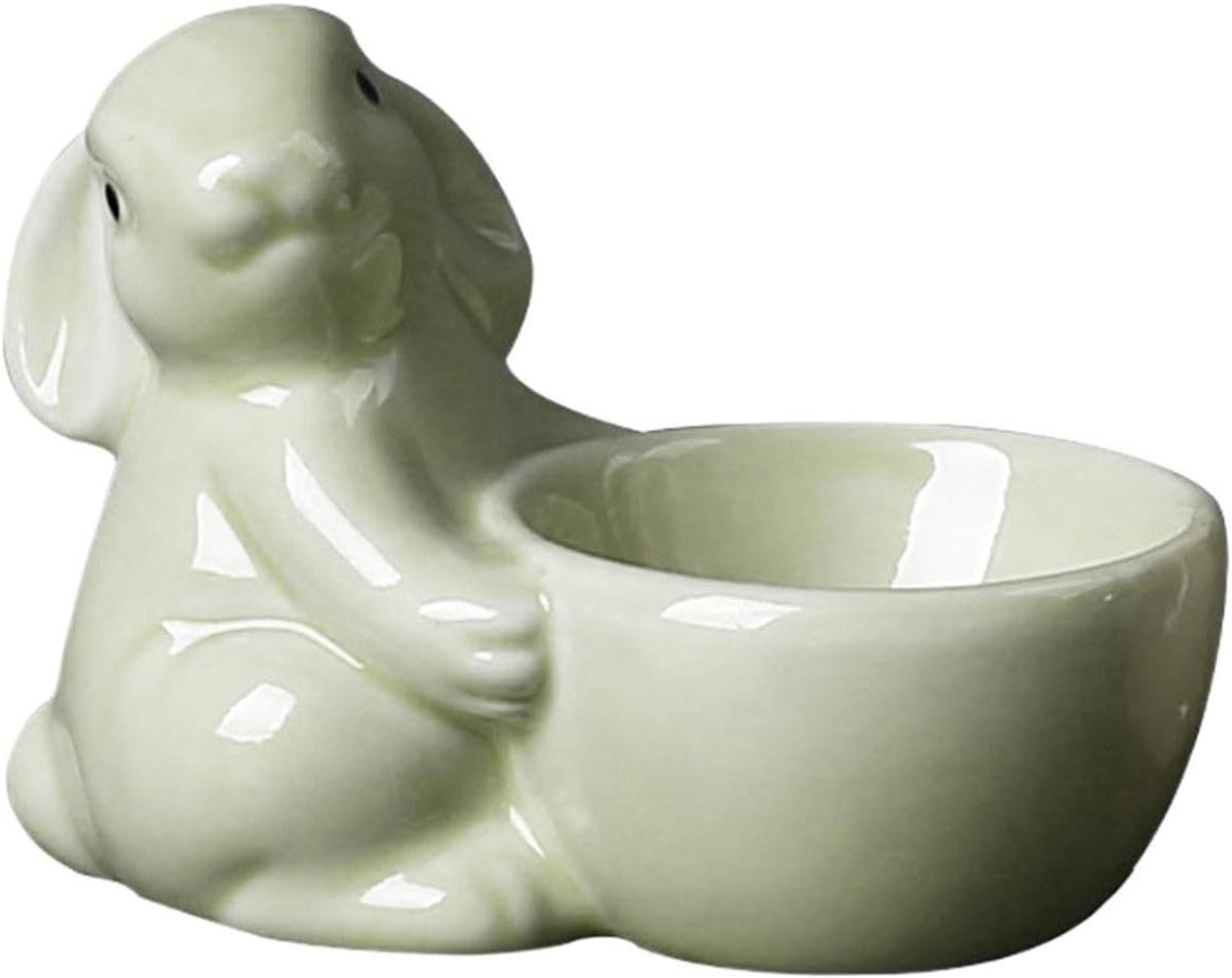 Eierdopje Keramiek - Paashaas Estandaard - Paasontbijt Presenteren - Konijnenbeeld Design - 10 x 7 x 5 cm - Wit