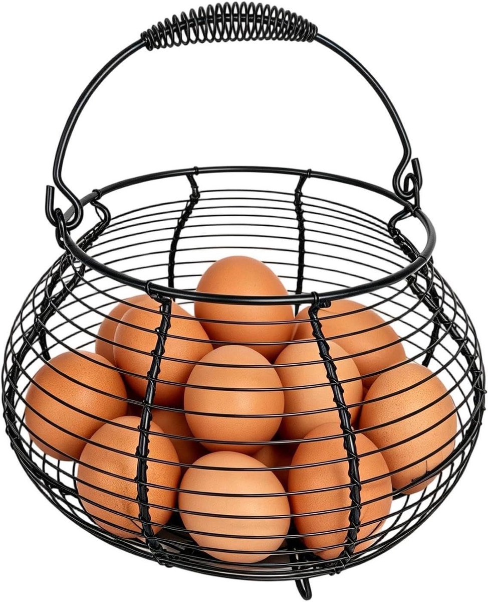Eiermand - Draadmand Kippenei - Eieren Verzamelen - Rustiek Boerderij Design - 19 cm - Zwart